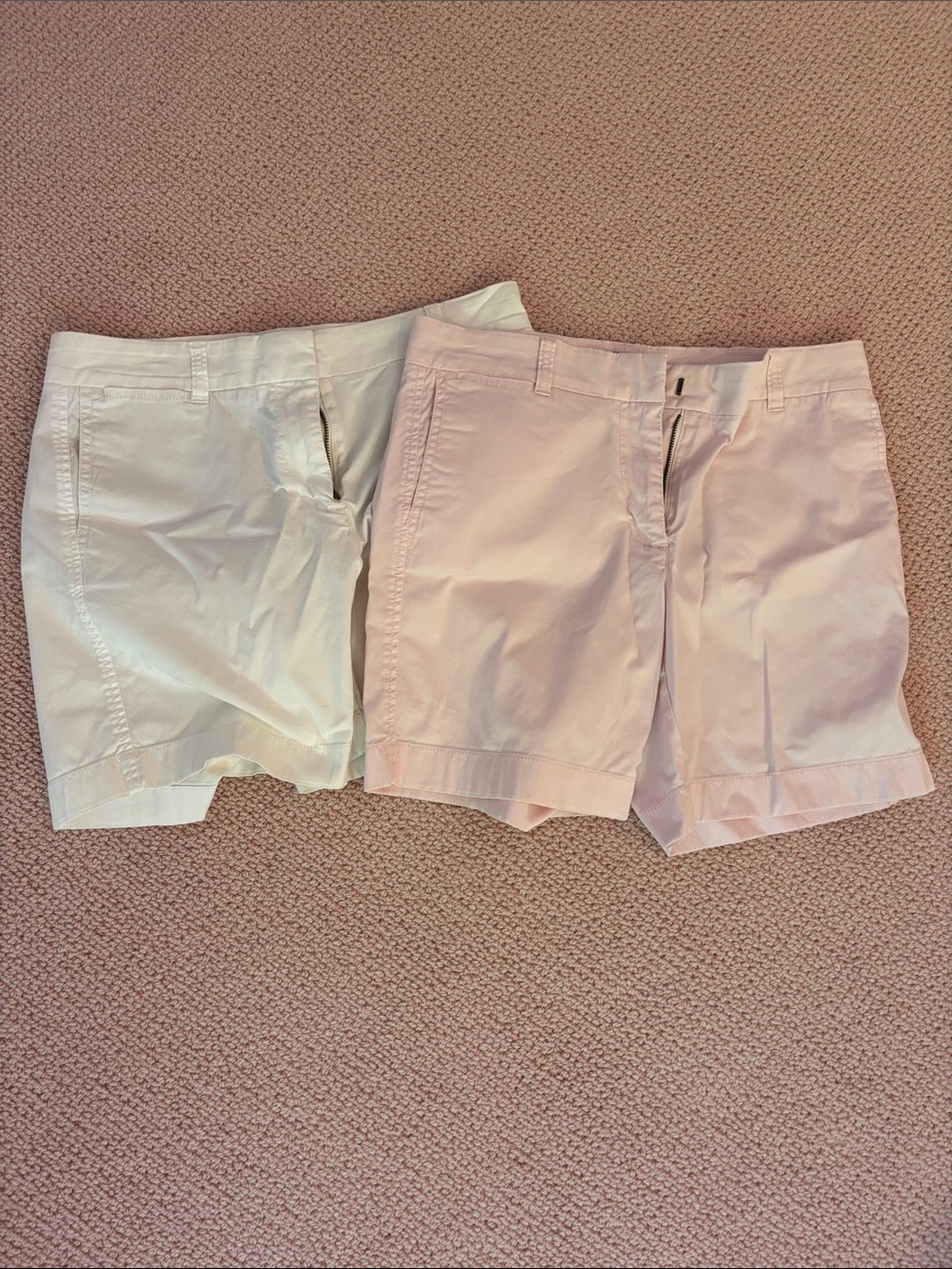 J. Crew Women's Chino Shorts in White and Light Pink Pair
